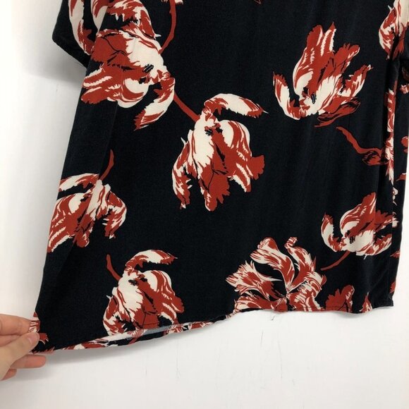 Ichi dark navy blue  red floral print scoop neck t-shirt Med - Picture 6 of 14